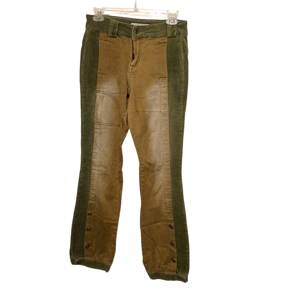 C. Matteo -Two-Tone Green and Tan Distressed Pants -Size 28